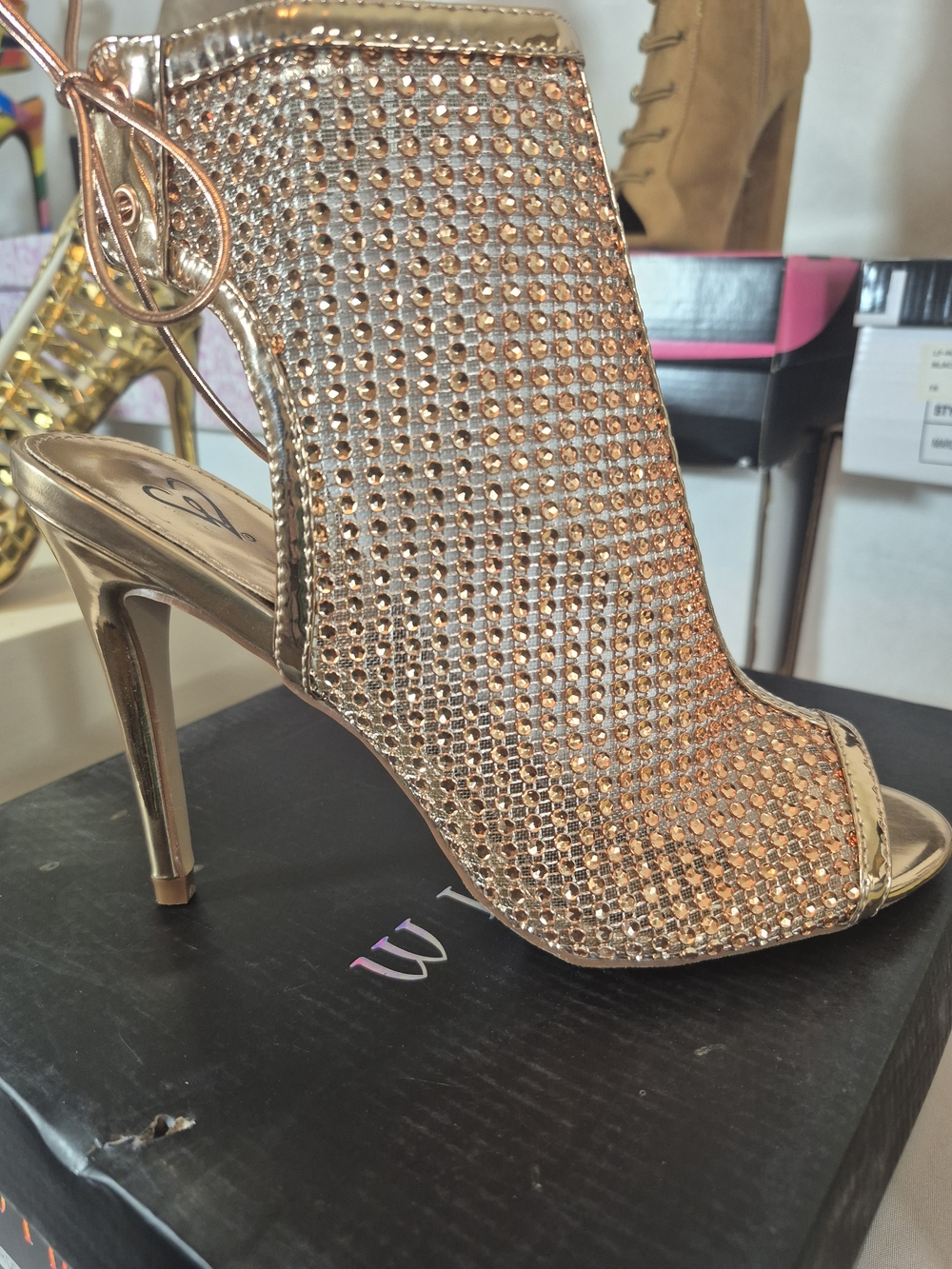 Windsor Women's Rose Gold Crystal Peep-Toe Heels